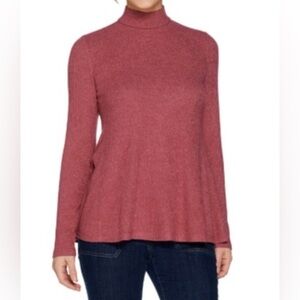 LOGO by Lori Goldstein red ribbed mock neck brushed space knit long sleeve top M